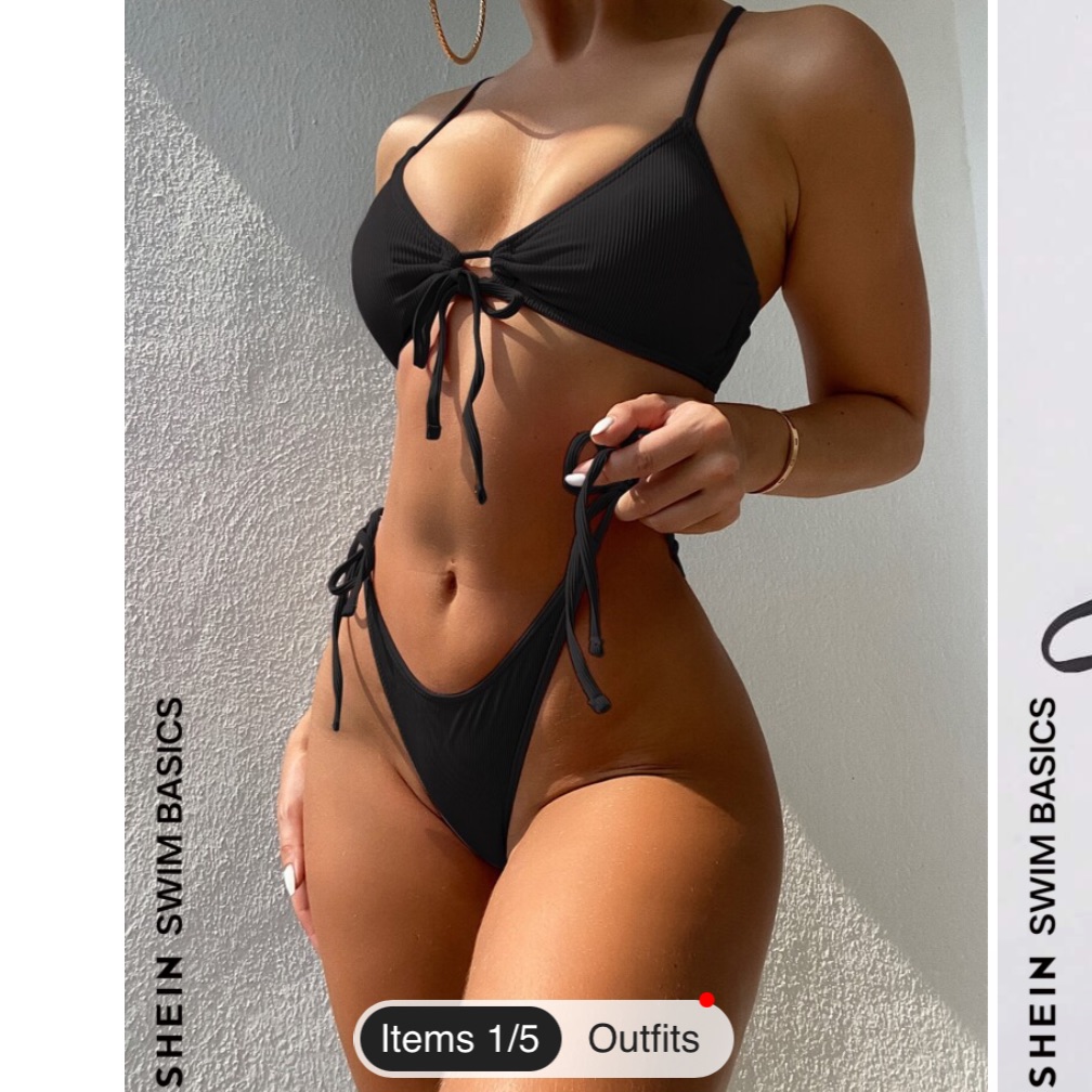 Plain Rib Drawstring Bikini